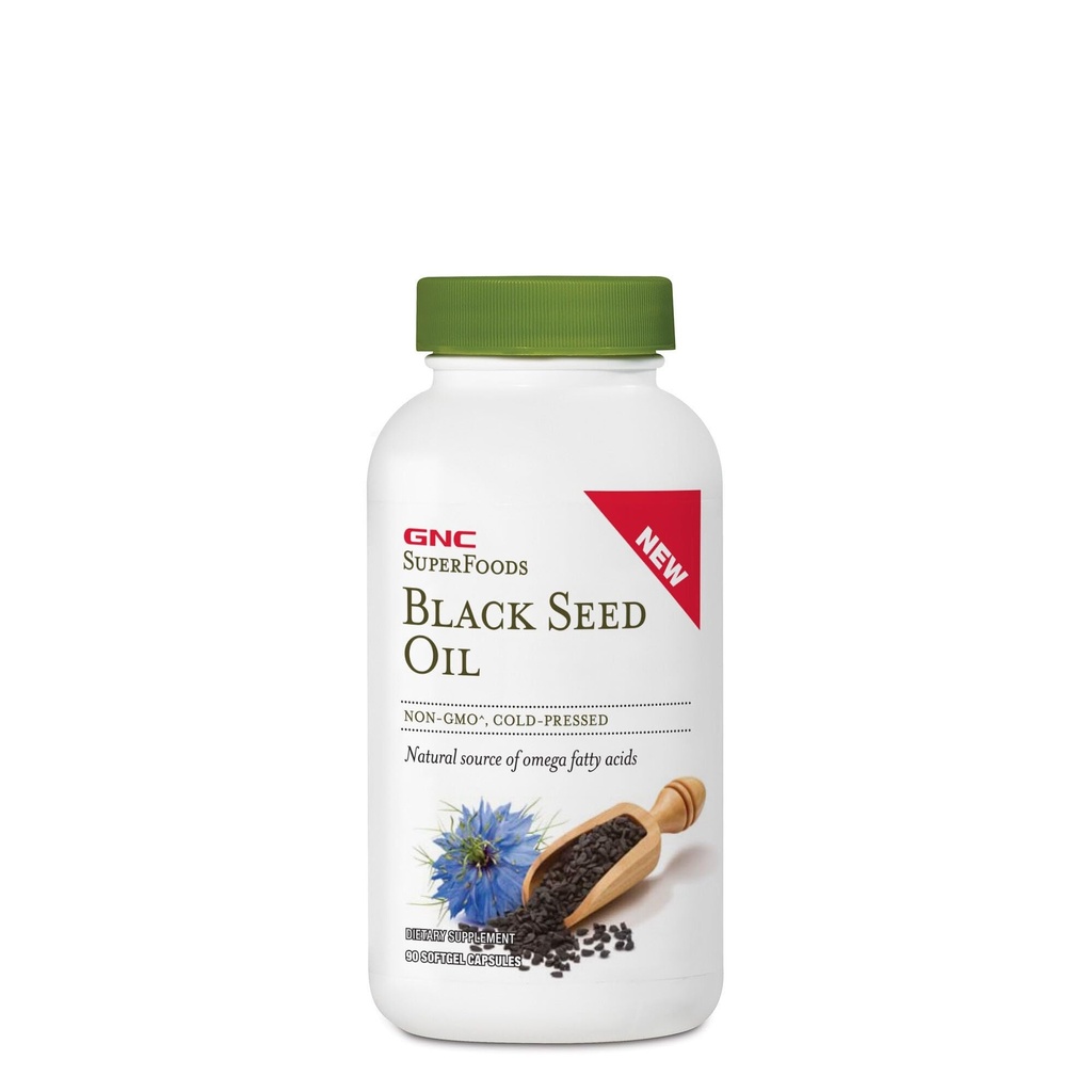 GNC Superfoods Musta siemenöljy, Omegan rasvahappojen luonnollinen lähde, 90 Softgel-kapselia