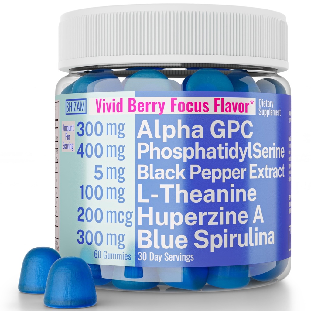 Alpha GPC Huperzine A FosfatidylSerine L-Theanine Blue Spirulina Bioperine Gummies, Alpha-GPC Huperzine-A Fosfatidyl Serine L Theanine Supplement, Powder Capsules Tablets Liquid Supplements Alt