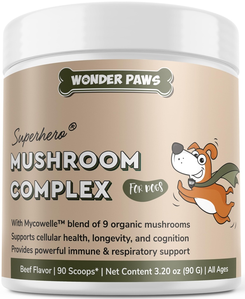 Wonder Paws Immuunituki Mushroom Powder for Dogs ... Organic Mushroom Complex for Immunet, Cognition, Cellular Health, Longevity - Turkin pyrstösieni koiralle, Reishi & Lions Mane 90 Scoops