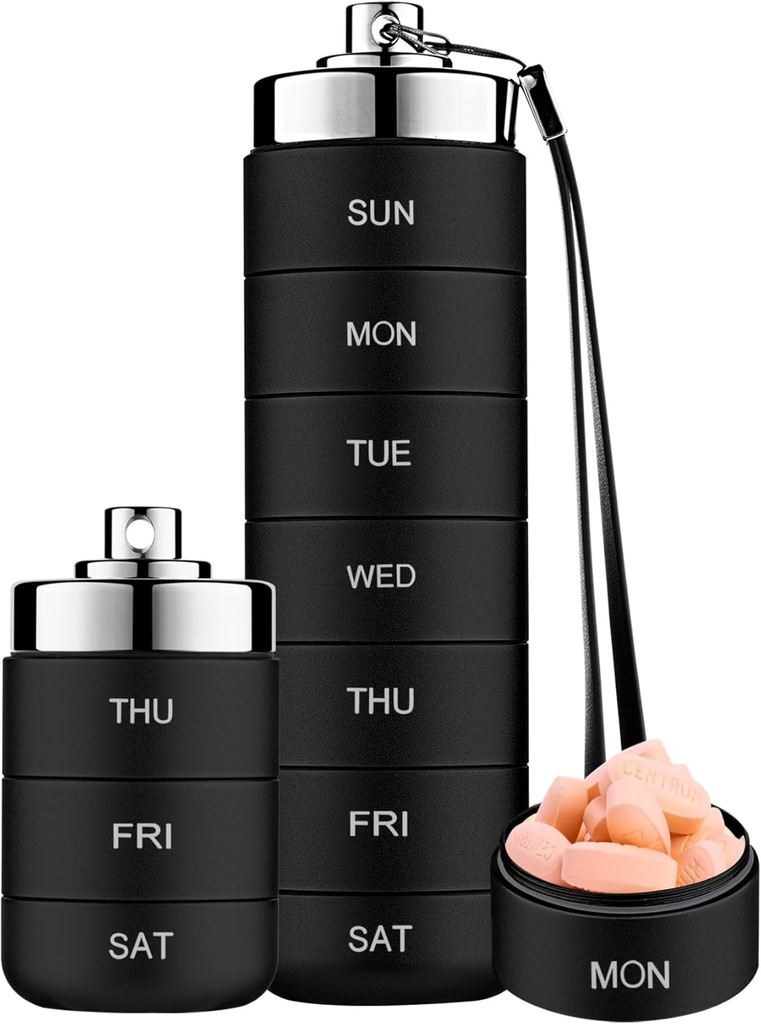 Mossime Metal Pill Organizer Weekly, Stackable Waterproof Travel Pill Box, Large Aluminum Alloy Pill Case Container, BPA Free 7 Day Daily Medicine Organizer för vitamin, fiskolja, tillägg