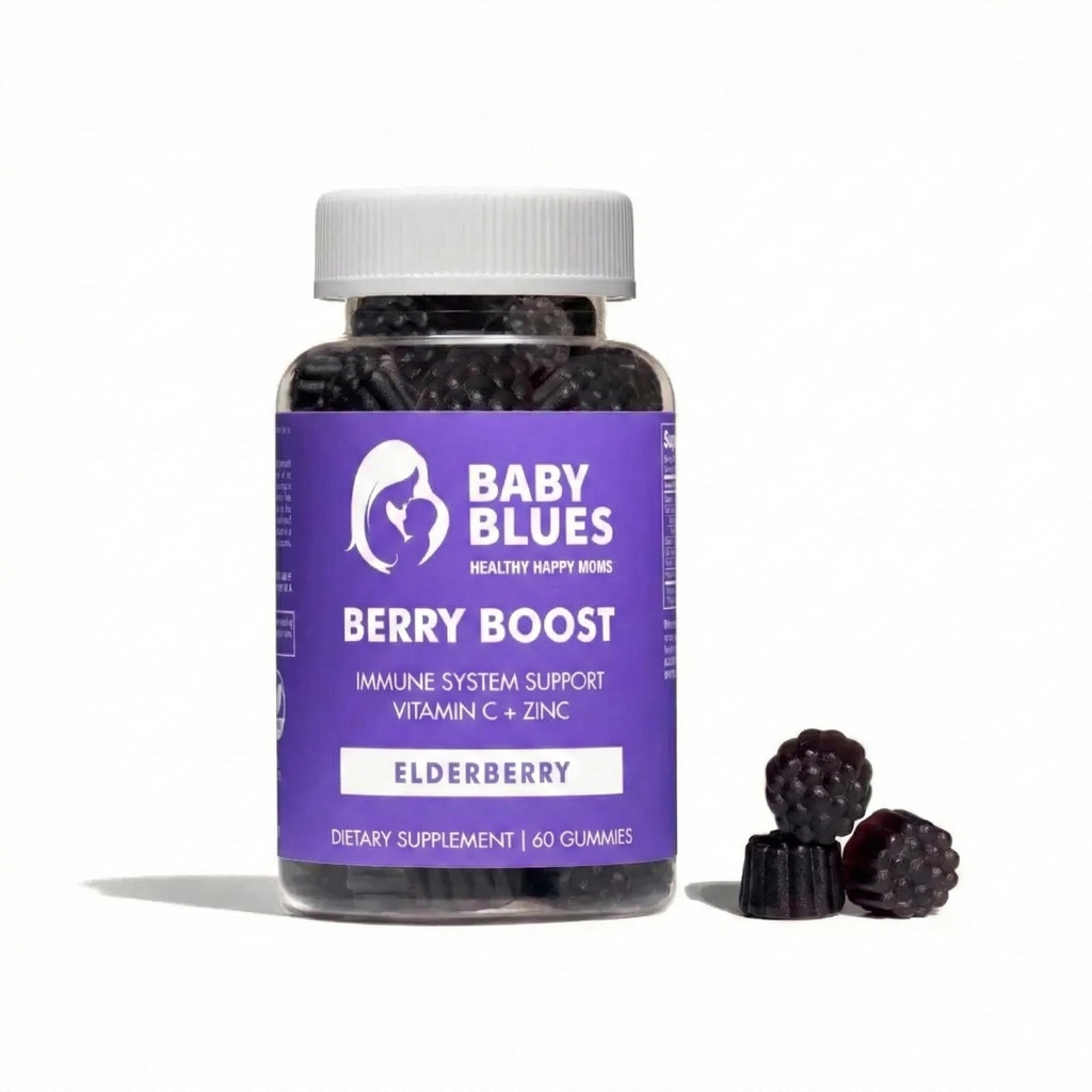 Baby Blues Berry Boost for Moms, Immunity Elderberry Gummies Immune Support Supplement med vitamin C och Zink för vuxna, icke-GMO Immune System Vitamins Booster Vegan Gluten Free Gummies, 60pcs
