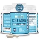Premium Multi Collagen Peptides (tyypit I, II, II, V, X) - Kollageeni pillerit ihonhoito, hiusten kasvu, kynnet ja nivelet - C-vitamiini, hyaluronihappo, biotiini, gluteeniton - 120 kollageenikapselia