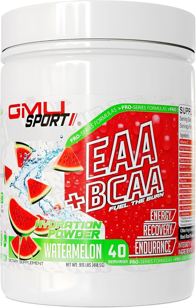 GMU SPORT EAA + BCAA Powder - Essential Amino Acids & Electrolyte Drink, Hydration, Recovery for Miehet & Naiset Lihastuki Drink for Runners 