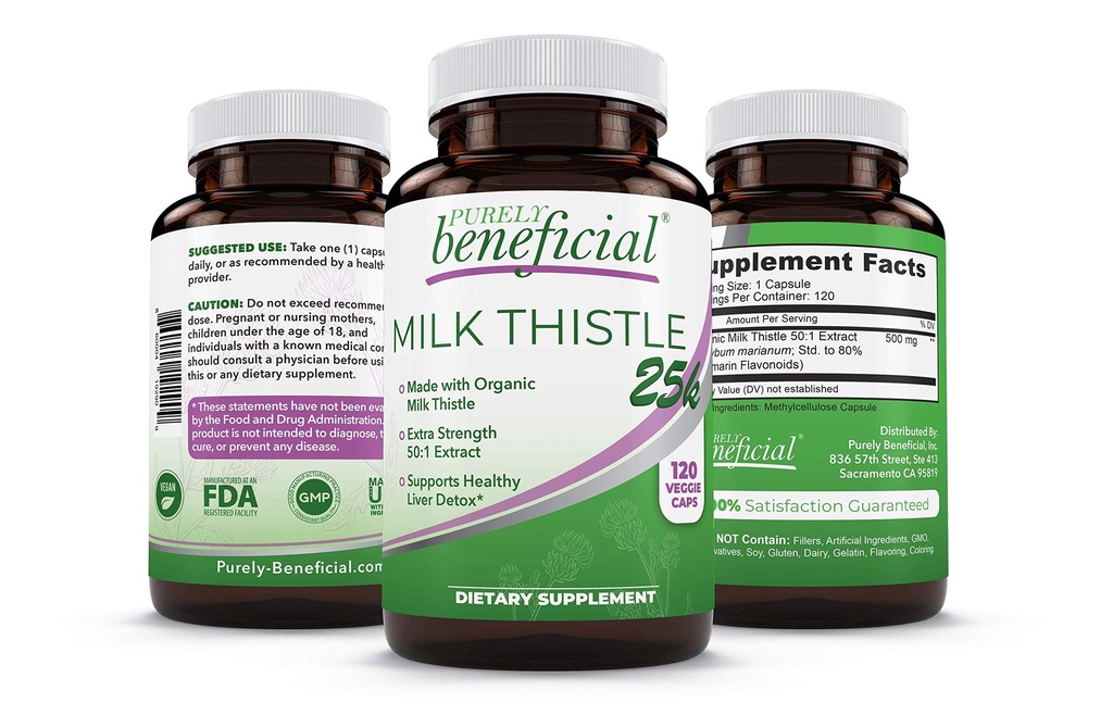 PUHEENVUOROINEN ORGAANINEN MILK Thistle-kapseli, 50:1 Maito Thistle-uute, maksan puhdistus- ja hapettumisenestoaineen tuki, 120 kasviskapselia, vegaaninen ja muu kuin GMO