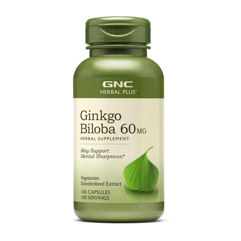 GNC Herbal Plus Ginkgo Biloba 60mg täydentää, kasvissyöjä, tukee henkistä terävyyttä, 100 tarjoilua
