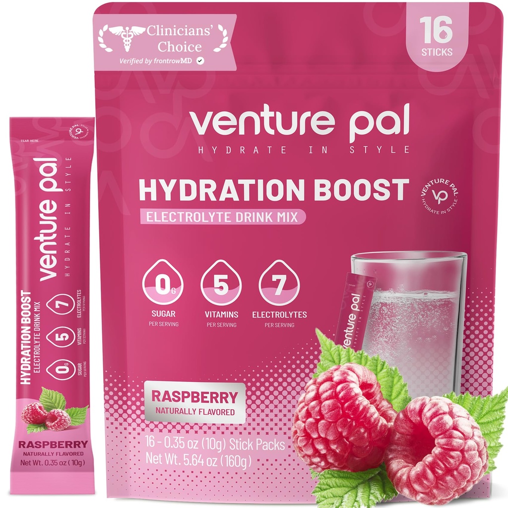 Venture Pal Sugar Free Electrolyte Powder Packets - Liquid Daily IV Drink Mix för snabb Hydration & Party Recovery | 5 Vitaminer & 7 Electrolytes | Keto Friendly | Non-GMO | Certified Vegan | 16 Sticks