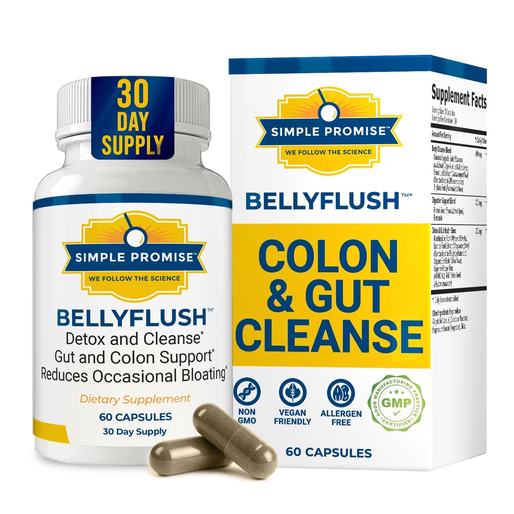 BellyFlush - Gentle Colon & Gut Cleanse Supplement maito Thistle & Bentonite Clay - Tukee Ummetusta, Debloat, Ruoansulatuskanavan detox & Flushing - 60 kapselia