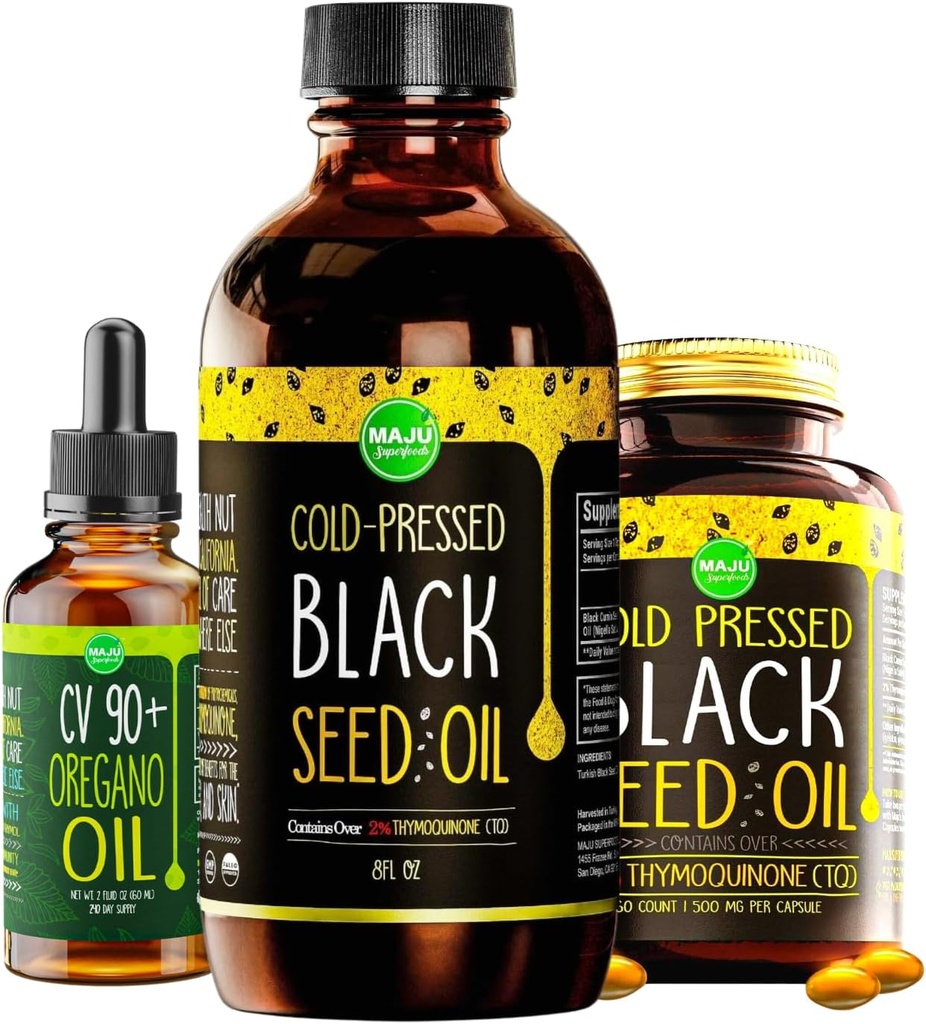 Maju Superfoods Musta siemenöljy ja Oregano Bundle