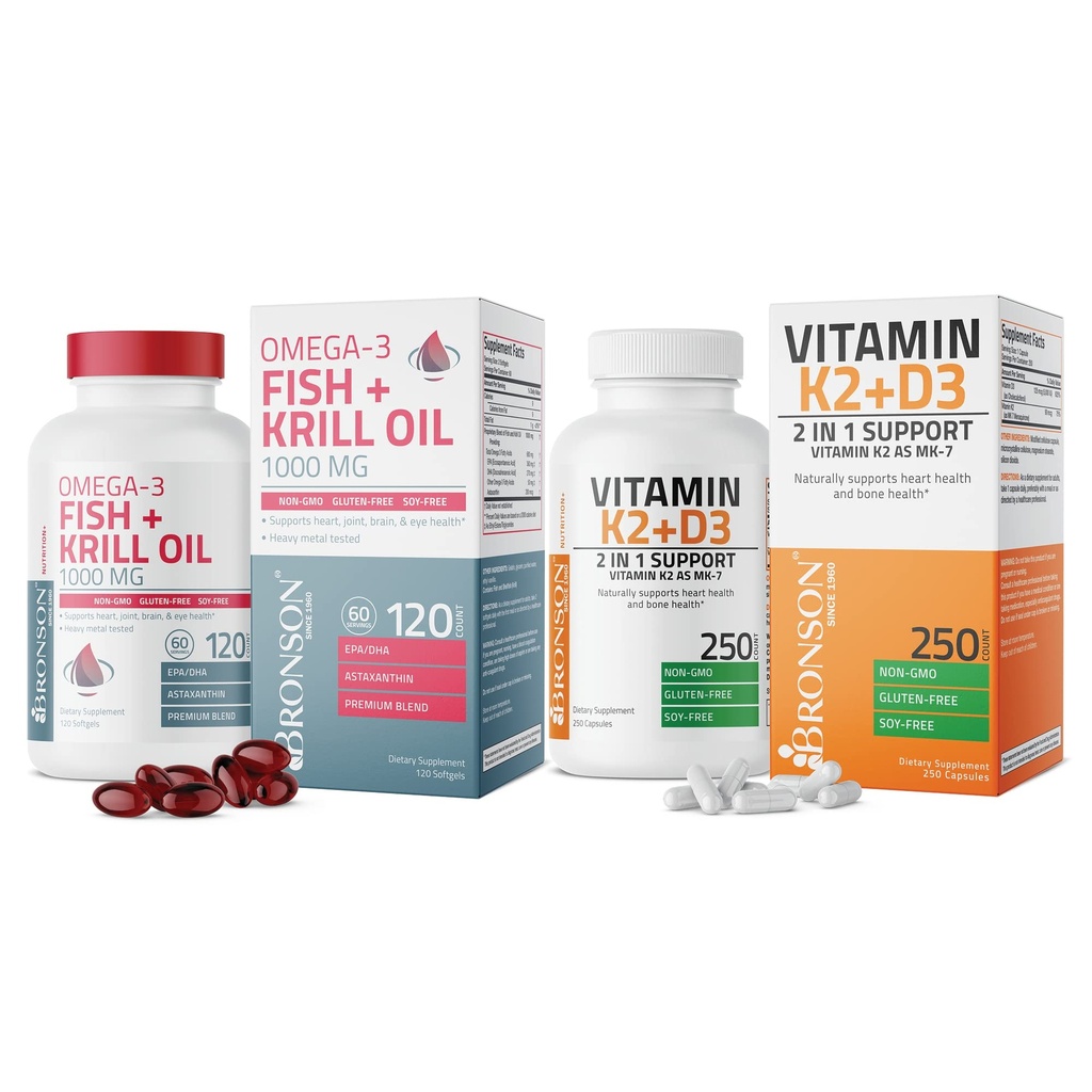 Bronson-vitamiini K2 (MK7) D3-lisällä Omega-3 kala + Krill Oil 1000 MG