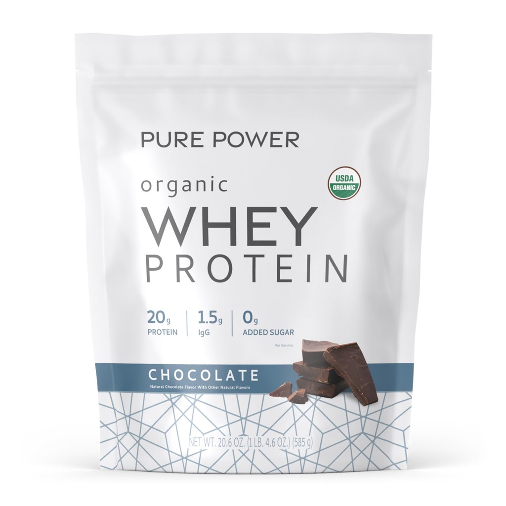 Dr Mercola Pure Power Organic Whey Protein - 20 g Protein - Stöder muskeltillväxt och energi - Grass-Fed Whey Concentrate - 15 portioner (20,60 oz) - Choklad