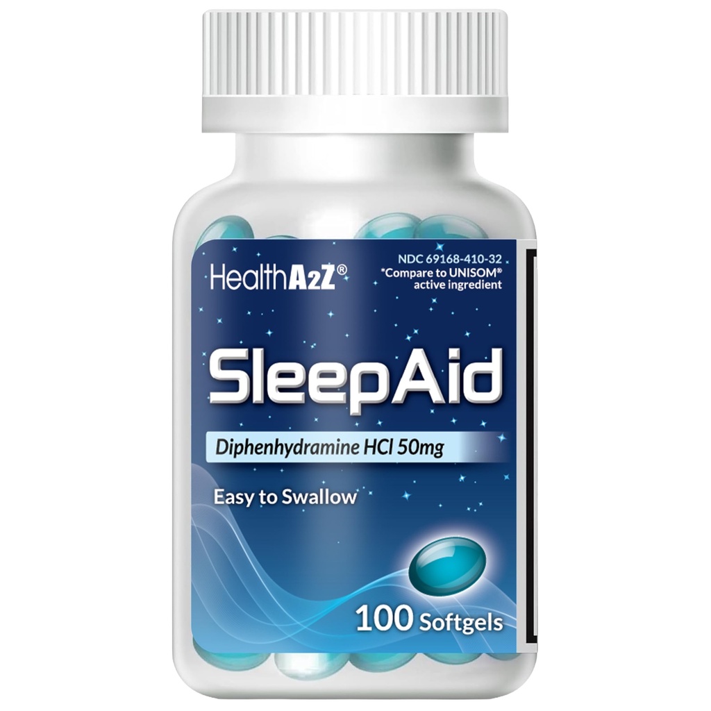 HealthA2Z uniapu, Difenhydramiini Softgels, 50mg, tukee syvempää, levollinen nukkuminen, Non Habit-forming (100 kreivit)