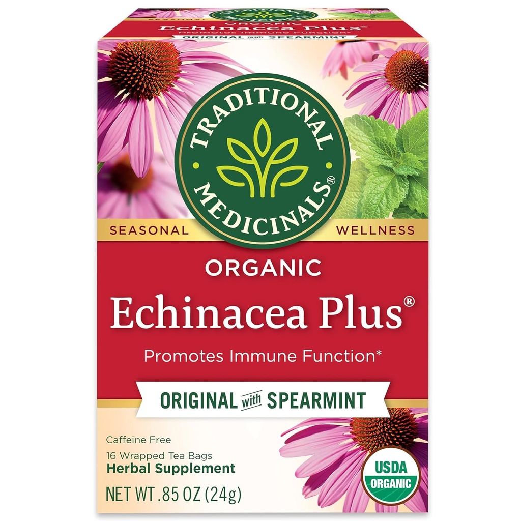 Traditionella Medicinals Organic Echinacea Plus med Spearmint Herbal Tea, främjar immunfunktion (Pack av 1) - 16 Tea Bags