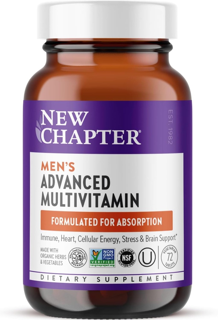 Uusi luku Miesten monivitamiini Advanced Formula Stressi, aivot, Immuuni, sydän-ja energiatuki, korkeammat tasot koko elintarvikkeiden fermentoitu olennaisia ravintoaineita miehille + Selenium + B-vitamiinit, 72 ist