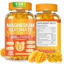Magnesium Glycinate Gummies 600mg, Chewable Sugar Free Potassium Magnesium Gummies med Magnesium Glycinate, vitamin D, B6 och CoQ10 för sömn, avkoppling, hjärna och muskel, 120 greve