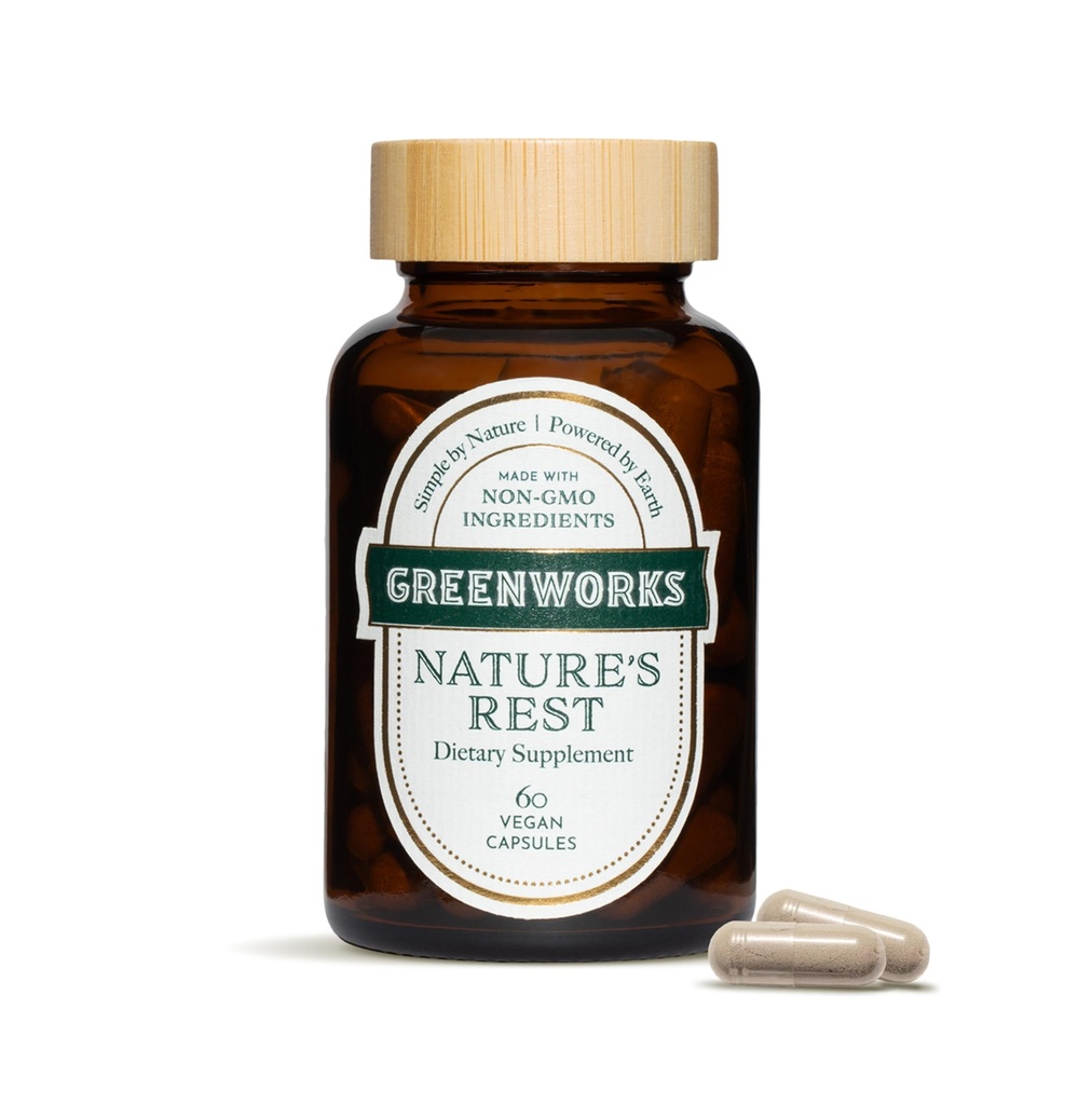 Greenworks Nature's Rest Melatonin Free Sleep Aid - Luomu kasviperäisten täydentää Ashwagandha & Valerian Root - Vegaani kapselit, 60 Count.