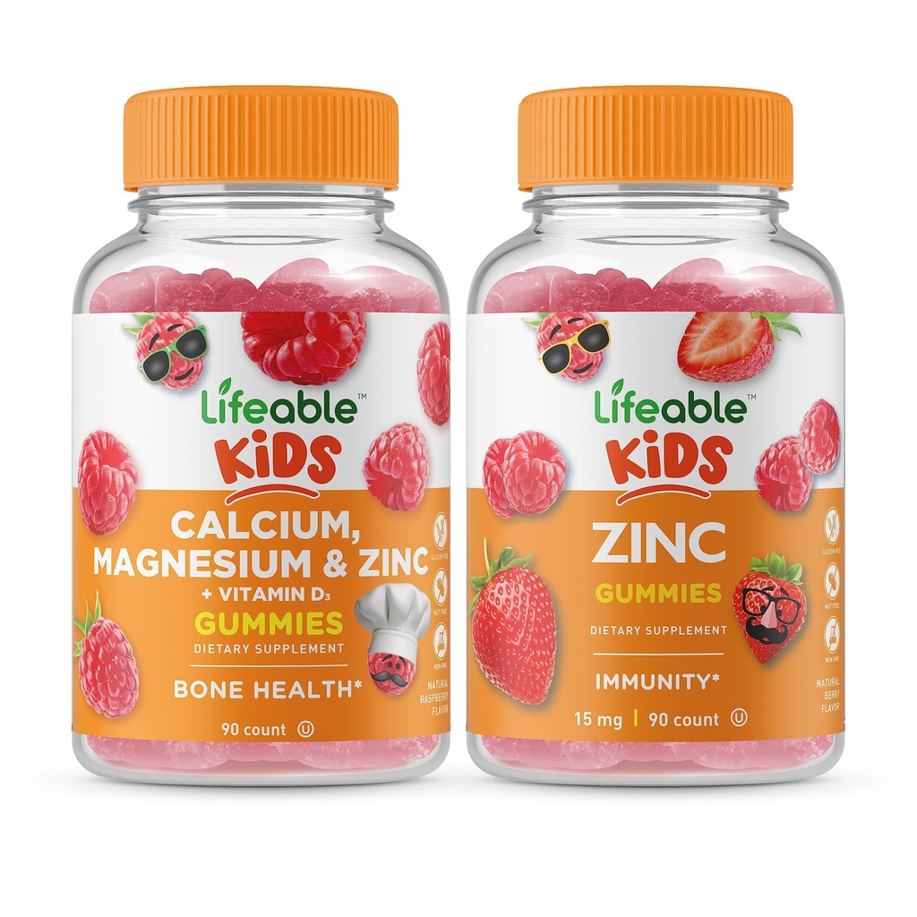 Elinkelpoinen kalsium Magnesium ja sinkki Lapset + Sinkki Lapset, Gummies Bundle - Suuri maistaminen, vitamiini täydentää, Gluteeniton, GMO vapaa, purukumi
