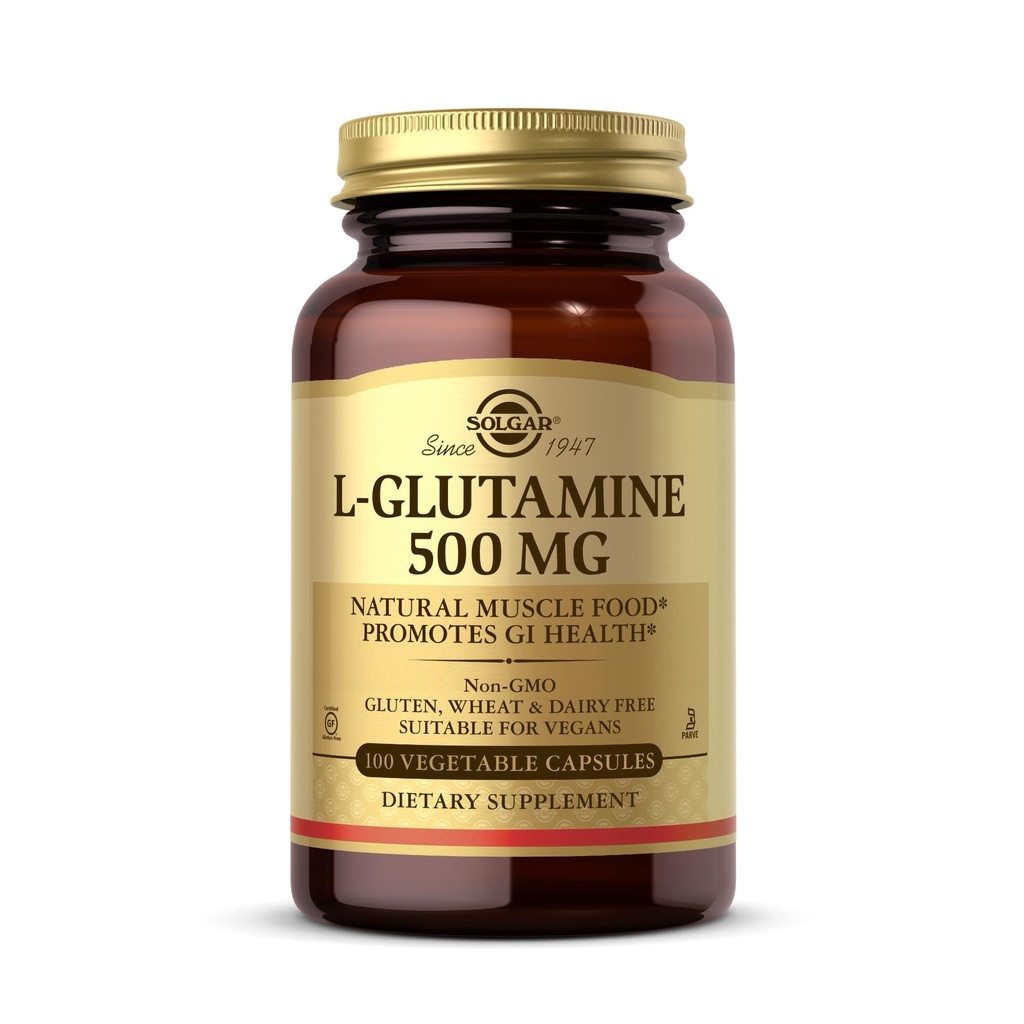 Solgar L-Glutamiini 500 mg - 100 Kasvikapselit - Luonnollinen Lihasruoka - Ei-GMO, Vegaani, Gluteeniton, Dairy Free, Kosher - 33 Tarjoukset