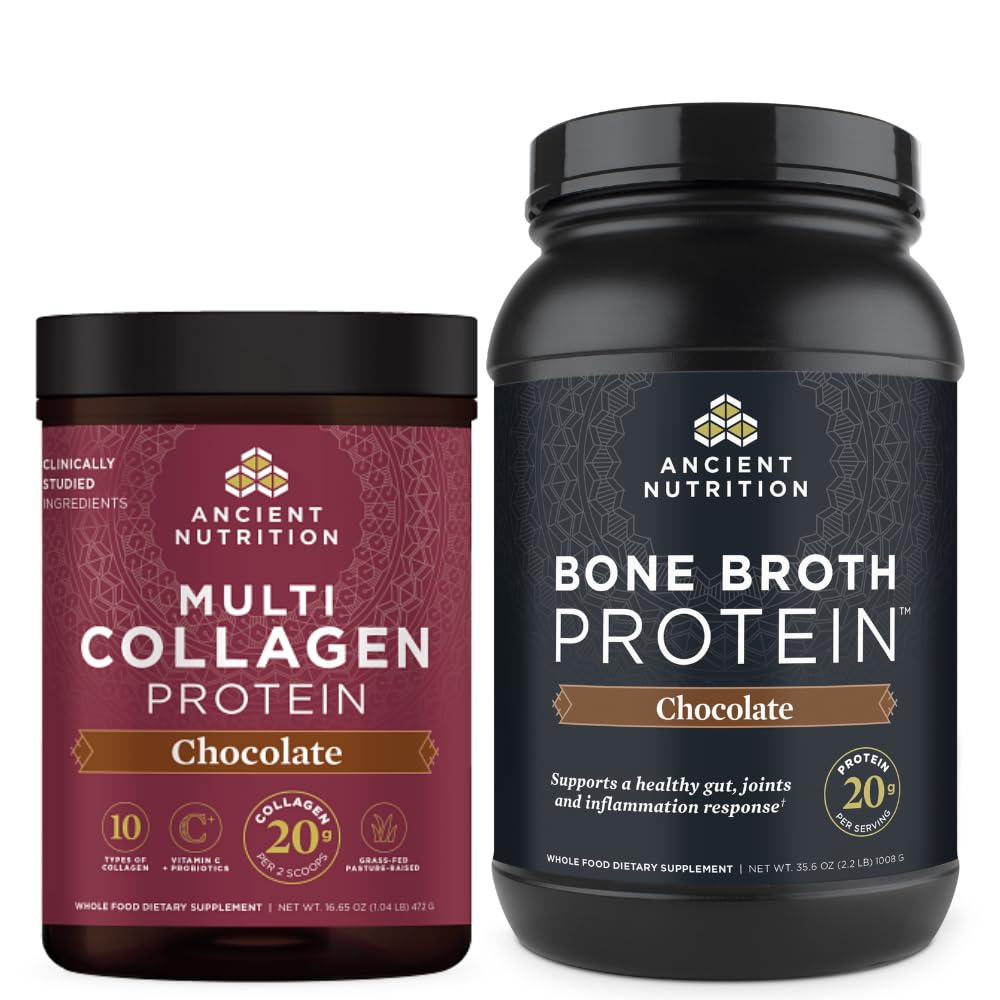 Antiikin ravitsemus Multi Collagen Protein Powder, Chocolate, 40 tarjoilua + Bone Broth Protein Powder, Chocolate, 40 tarjoilua
