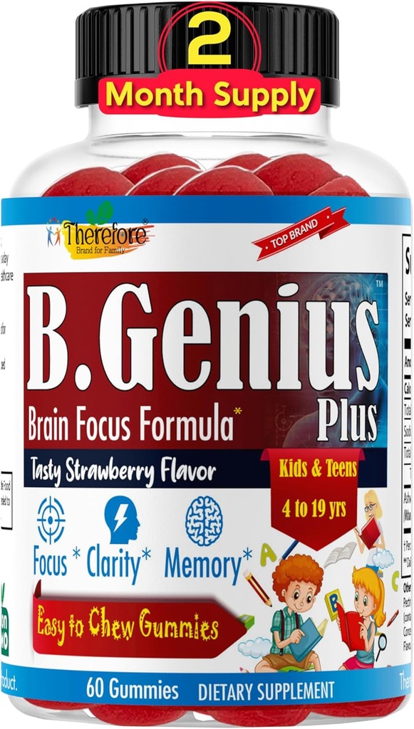 B.Genius Calming Ashwagandha Gummies lapsille ja teini-ikäisille Rauhoittukaa ja rentoutukaa Mieliala Lapset Gummies Daily Focus Kaikki Natural Vegaani Vadelmamamaku, ei-GMO, kolmannen osapuolen testattu 60 Ct