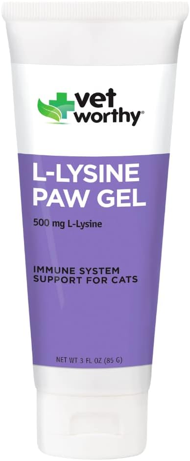Vet Worthy Lysine Paw Gel Aid för katter - Cat Paw Gel för att stödja immunsystemet och övergripande hälsa - Cat Supplement med Amino Acid L-Lysine- Salmon Flavor Gel, 3oz
