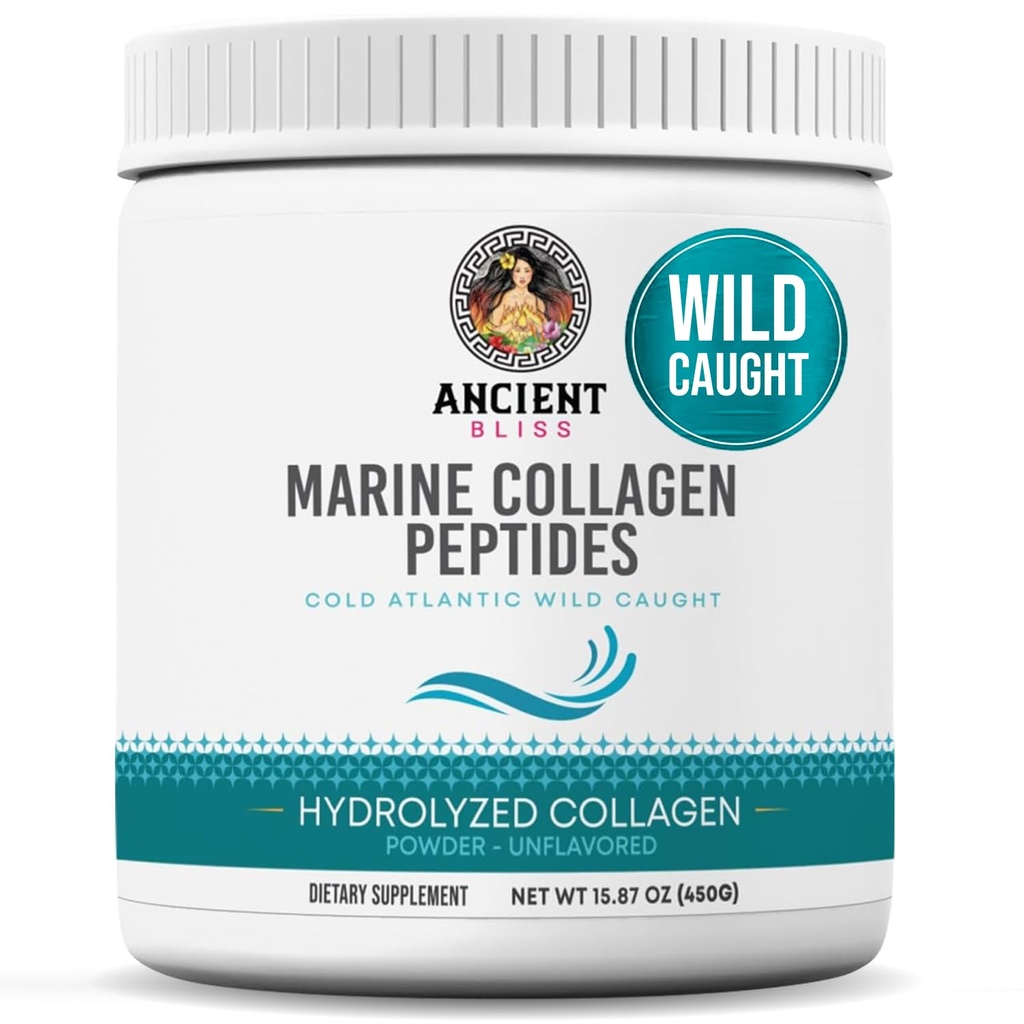 Ancient Bliss Wild-Caught Marine Fish Collagen Peptides Powder, Flavorless Collagen Protein Supplement tyyppi 1, ei-GMO, Gluteeniton, Aminohappo täydentää iholle, hiukset ja kynnet, 15.87 Oz