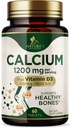 Kalsium 1200 mg yhdessä D3-vitamiinin kanssa - luun terveyslisä, D-vitamiinin ja kalsiumin lisäravinteet naisille ja miehille - Luun vahvuus, hampaiden ja immuunien tuki, luonnon kalsiumlääkkeet, pullotettu Yhdysvalloissa - 60 tablettia
