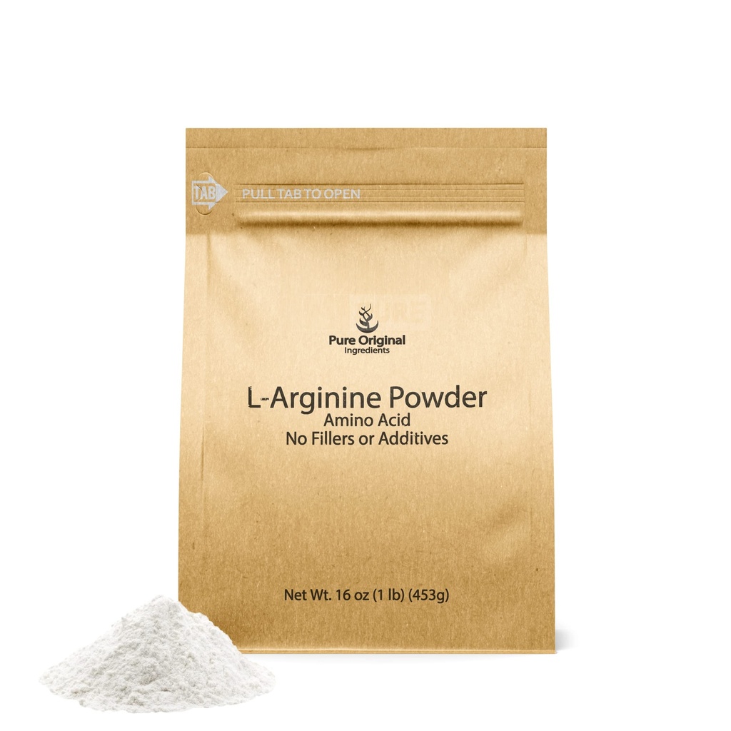 PURE ALKUPERÄISET AINEET L-arginiinijauhe (1 lb) Aminohappo, ei täyteaineita, ravintolisä