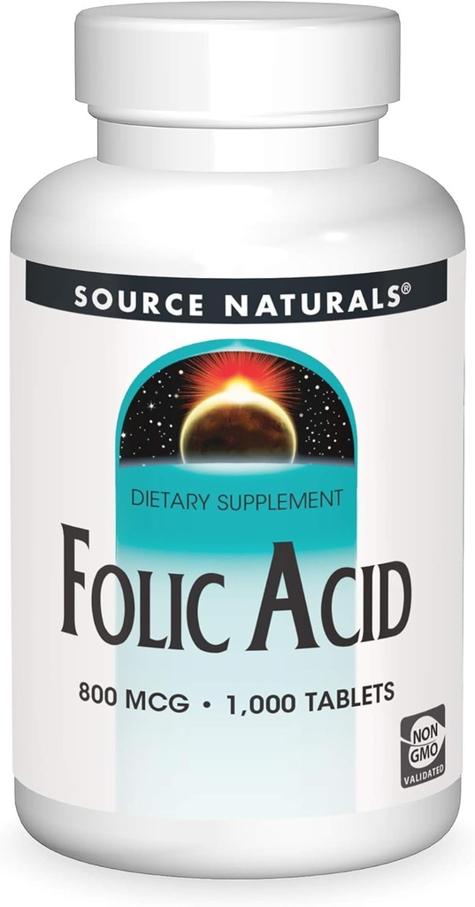 Source Naturals Folic Acid 800 mikrog Ravintolisä - 1000 tablettia
