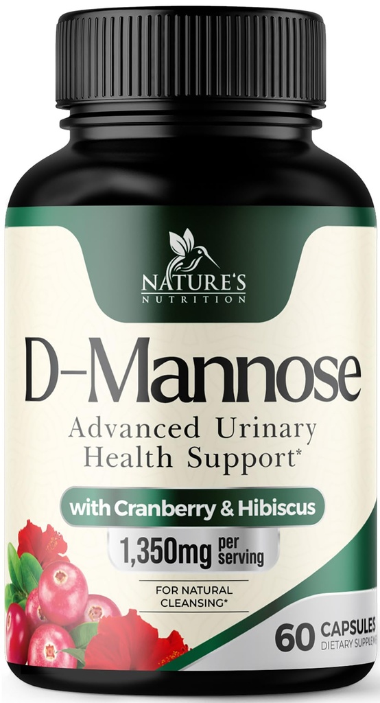 D-Mannose Supplement 1350 mg kanssa karpalo & Hibiscus - tehokas nopea toiminta, flush Epäpuhtaudet luonnollinen rakko, virtsateiden terveystuki, naisten ja miesten, ei-GMO, Vegan, 60 kapselia