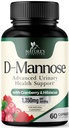 D-Mannose Supplement 1,350 mg med Cranberry & Hibiscus - Effektiv snabbverkande, spola Impurities for Natural Bladder, Urinary Tract Health Support, för kvinnor och män, icke-GMO, Vegan, 60 kapslar