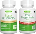 Super B- Complex & High Imeytyminen Rauta Bisglysinaatti 20 mg kanssa C-vitamiini, Vegaani Bundle, Methylated Release B Complex & Gentle One-a-Day Iron ja Targeted Release, Igennus