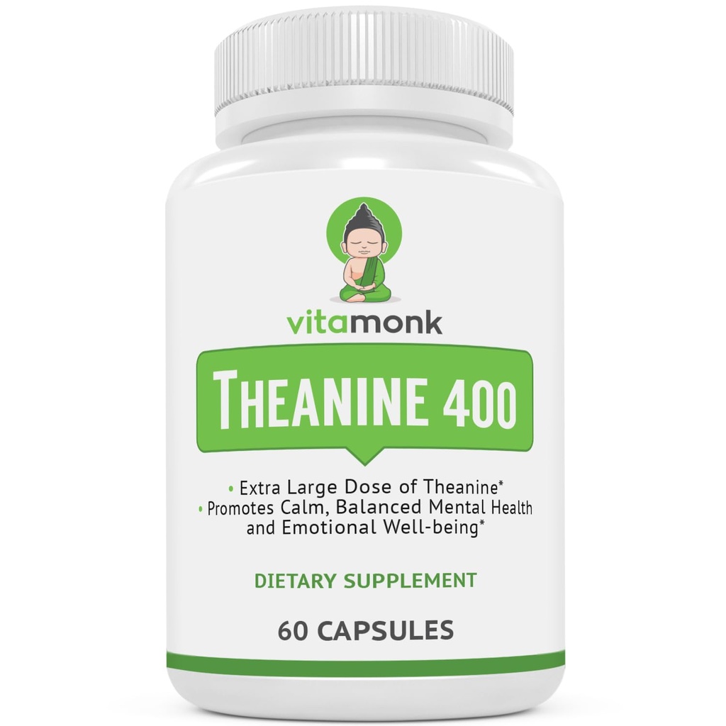 VitaMonk L Theanine 400mg täydennysosa - L-Theanine 400mg ei tekoälyä - extra vahvuus L Theanine täydennysosa - Ltheanine 60 kapselia