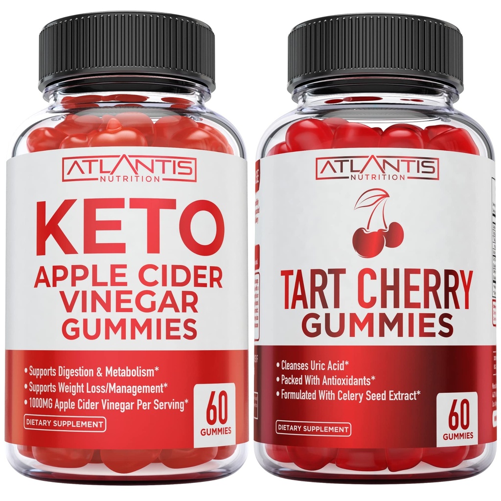 60 Keto Apple Cider Vinegar Gummies Avancerad viktminskning + 60 Tart Cherry Gummies med Celery Seed Extract