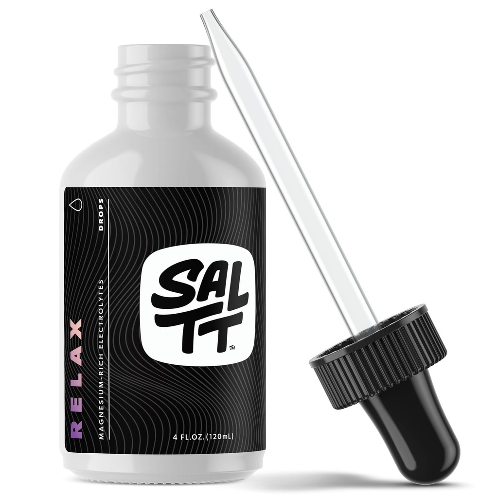 SALTT Relax Magnesium Drops - Ionic Magnesium Chloride w/Sodium, Potassium, Electrolytes - Trace Minerals Drops - Gluten Free, Sugar Free, Keto Friendly - från Utahs Great Salt Lake - 120ml Dropper