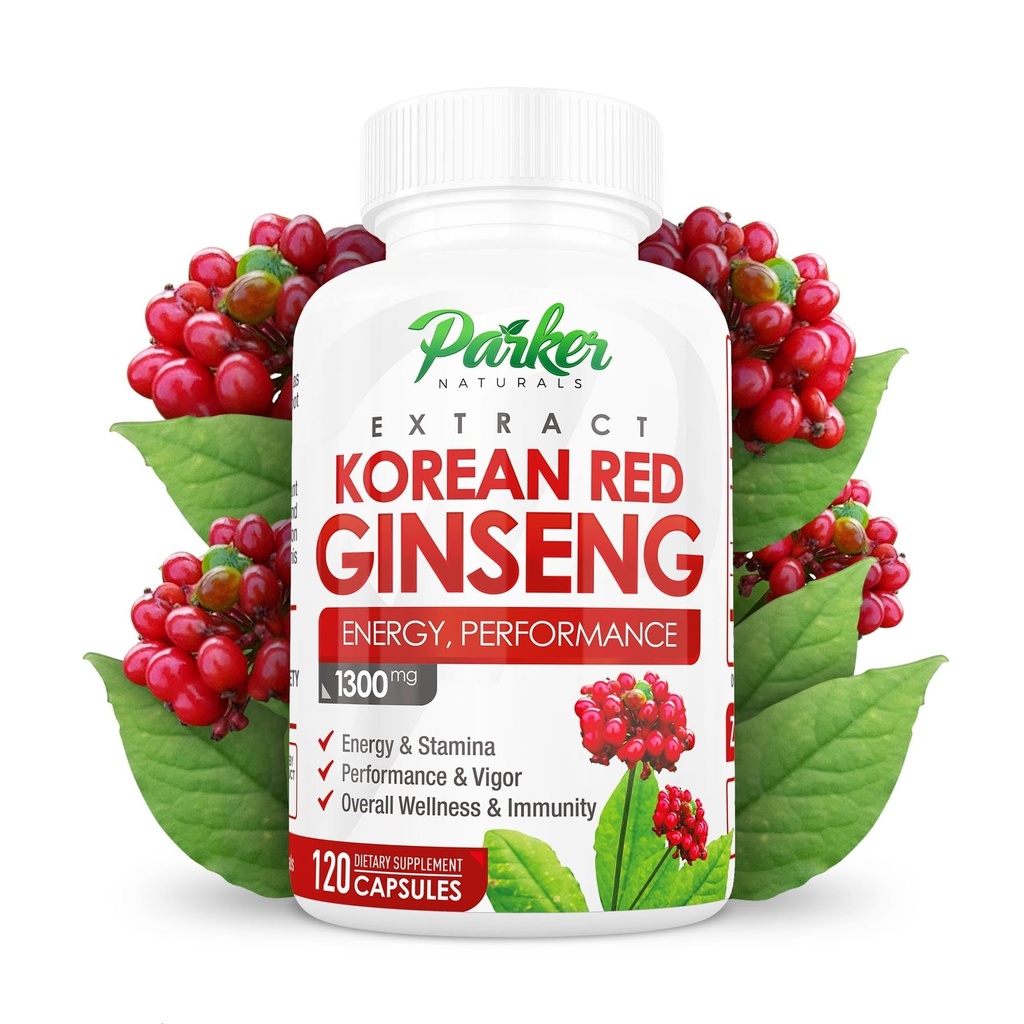 Parker Naturals Korean Red Ginseng Extract, 1300mg uute inkiväärijuurilla ja mustapippurilla, 20% Ginsenosides Red Panax Ginseng Supplement, 120 Caps