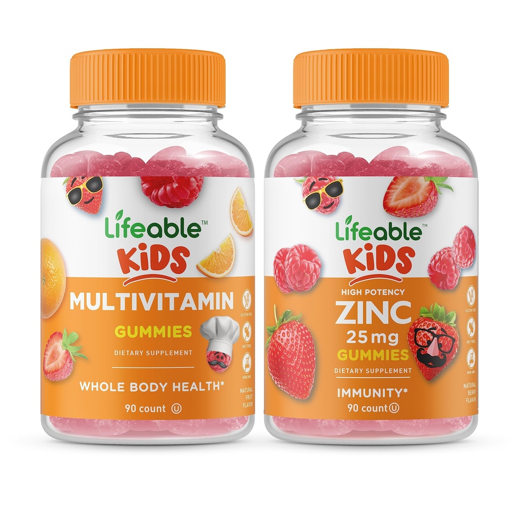 Elävät monivitamiini lapset + Sinkki 25mg Lapset, Gummies Bundle - Suuri maistaminen, vitamiini täydentää, Gluteeniton, GMO vapaa, purukumi