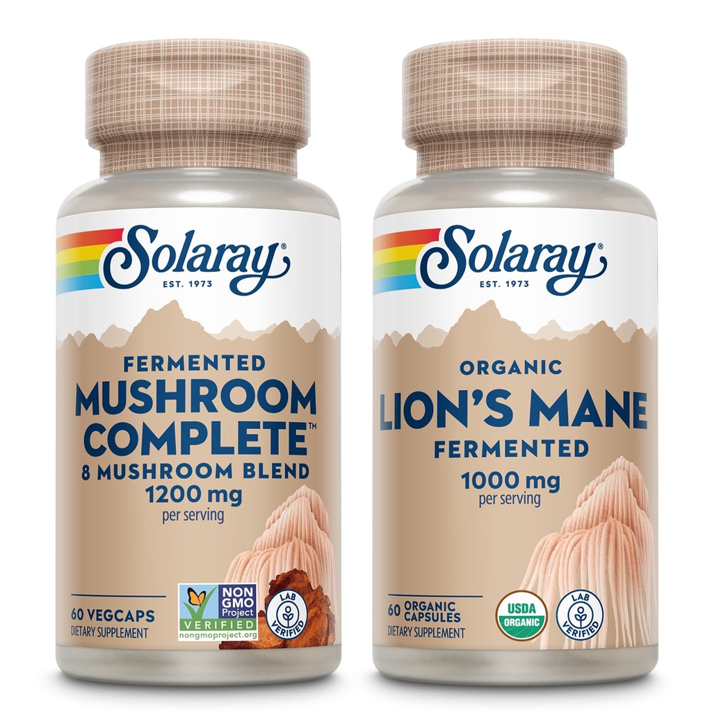 SOLARAY Sieni Täydellinen ja Lions Mane Sienet Sormus - 8 Sienten täydentää Plus Organic Lion