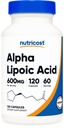 Nutricost Alpha Lipoic Acid 600mg per tarjoilu 120 kapselia, 60 tarjoilua - kasvipohjaiset Caps, ei-GMO
