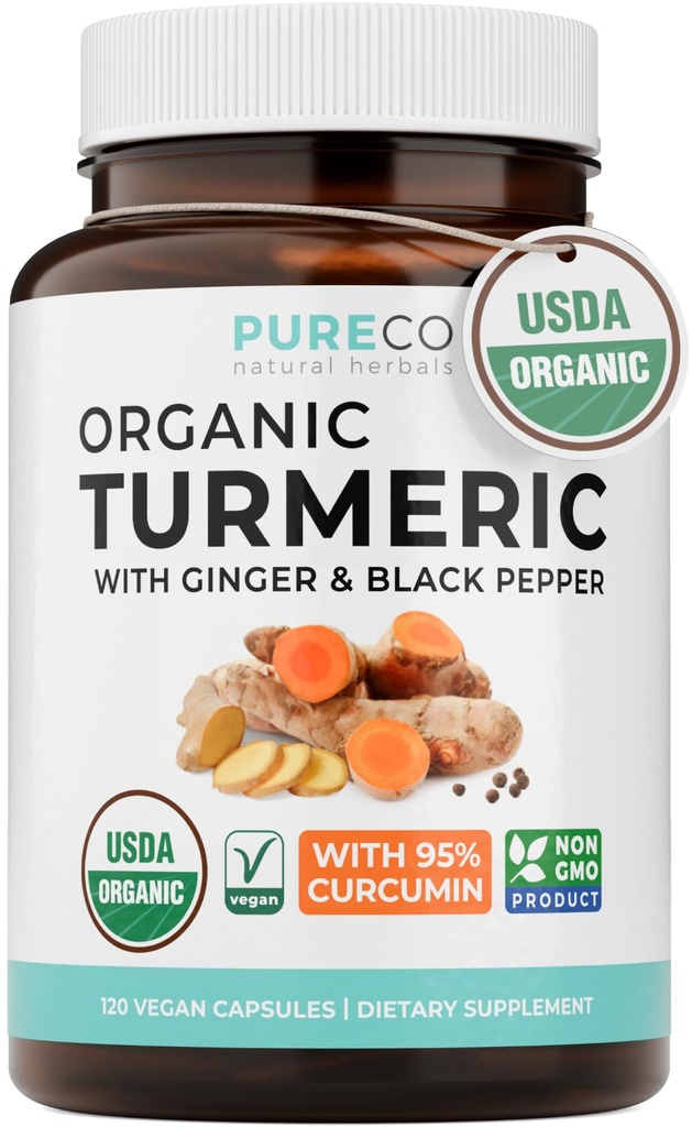 Organic Turmeric Ginger Black Pepper Supplement - High Potency Organic Turmeeric Curcumin Kapselit inkivääri & Black Pepper Enhanced Edut ja Imeytyminen - Vegan & Ei-GMO (2 kuukauden toimitus)