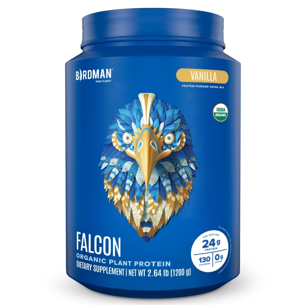 BIRDMAN Falcon Vegan Protein Powder Organic, Stevia & Sugar Free, Plant Based Protein, Low Carb, Dairy Free, Keto, Non Whey Protein, Probiootti, Pea Protein 