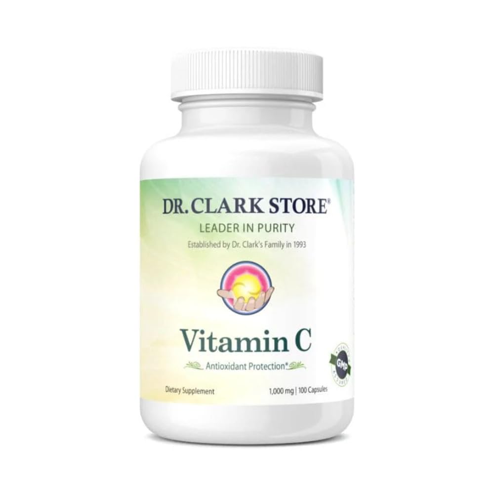 Dr Clark Vitamin C Supplement 1000mg - Gluten Free, Immunity Support, Potent antioxidant, stöder hjärnfunktion, främjar Tissue Formation och Repair, 100 Gelatin Capsules