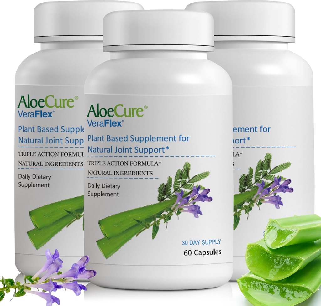 AloeCure VeraFlex Natural Joint Health Supplement USDA Organic Aloe Vera - Plant-Based Kapselit tukemaan yhteistä mukavuutta, liikkuvuutta ja joustavuutta - 60 kapselia - 3-pakkaus