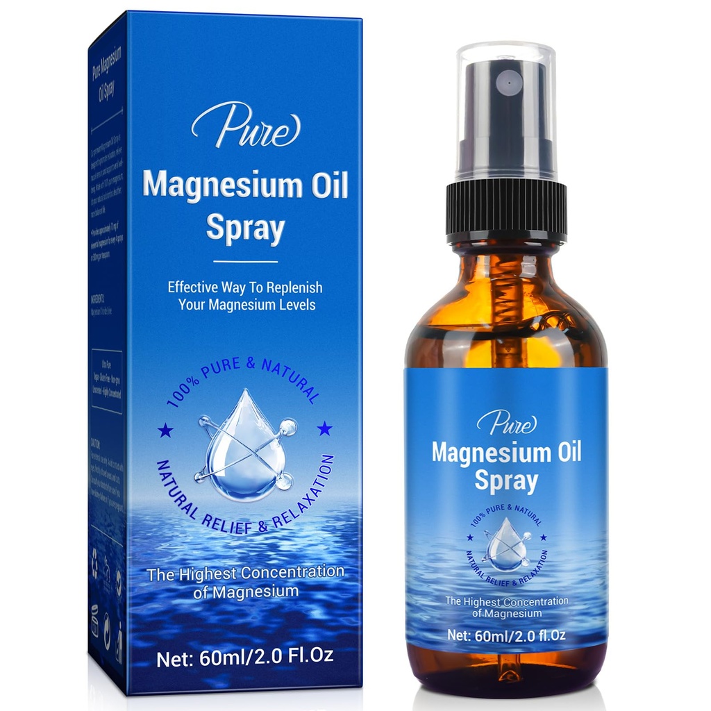 Magnesiumöljy Spray-100% Organic Natural Magnesium Spray-Nourish Ihon helppo absorb ja käyttö-Glass pullo 2 fl oz