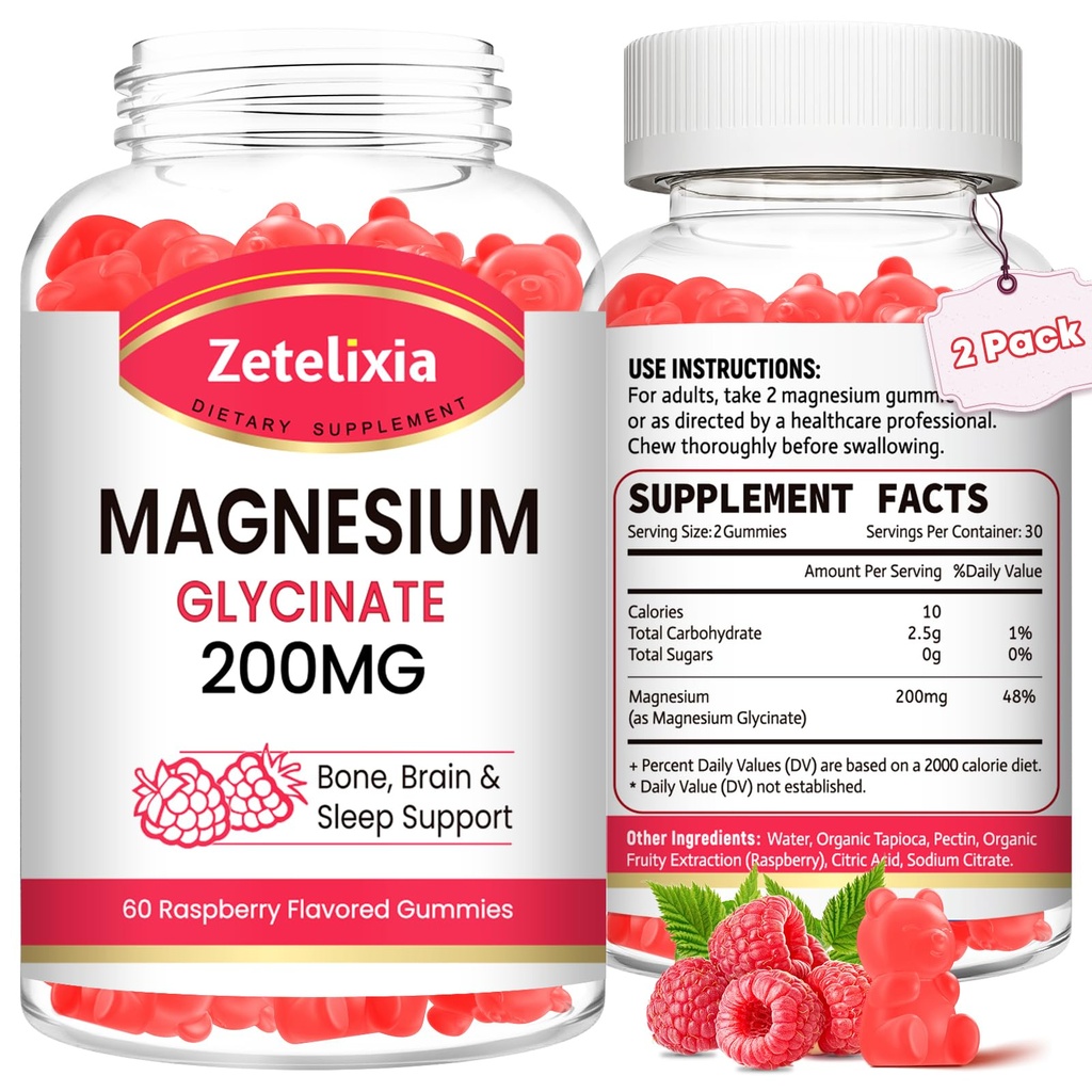 Magnesium Glycinate Gummies, High Absorption Magnesium Glycinate Supplements for Relaxation, Magnesium Chews för vuxna och barn, Raspberry Flavor 120 Count