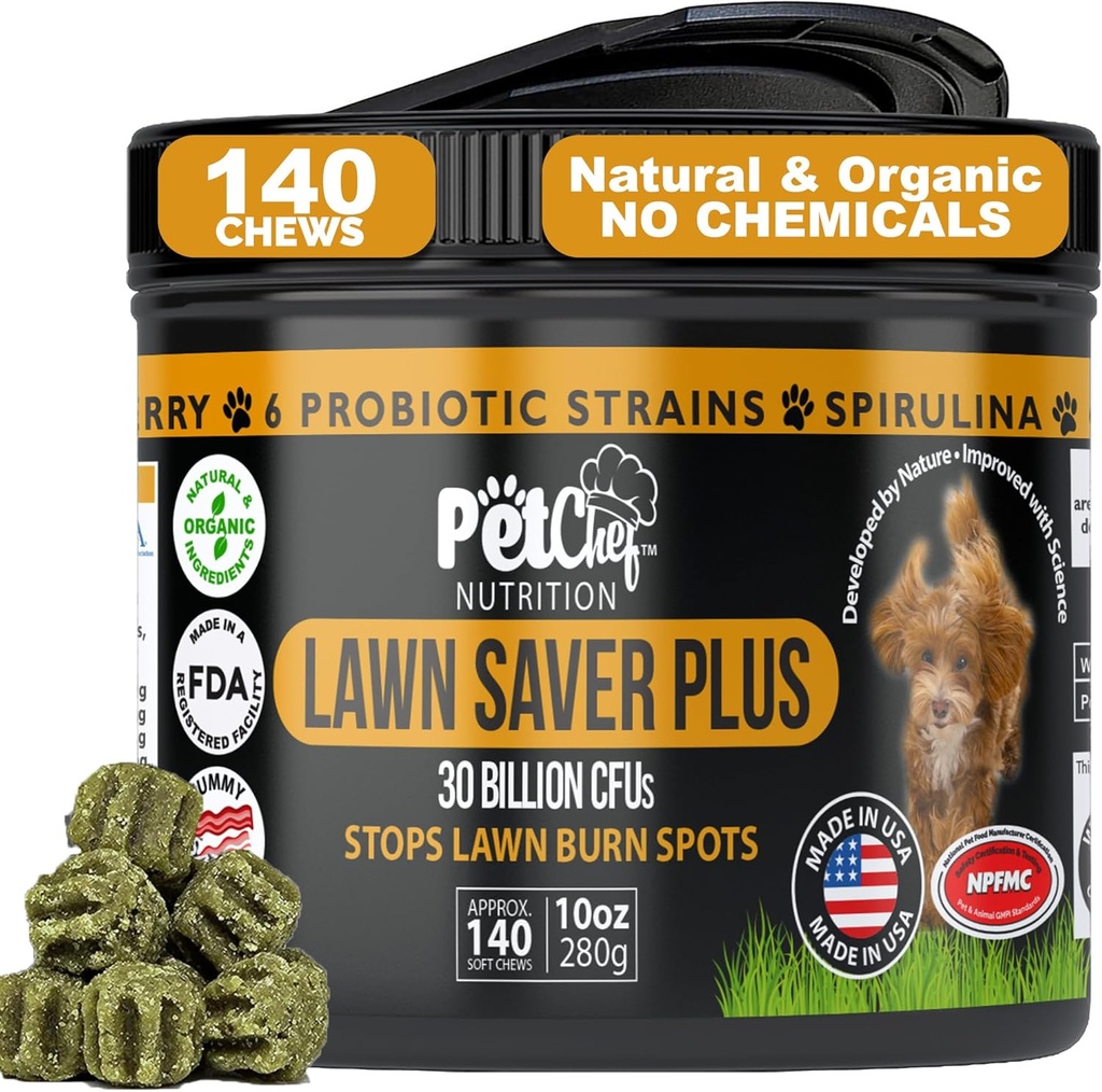Pet Chef Lawn Saver, Soft Chew, Vegan Bacon! Canine Urine Yard Burn Stopper. Dog PH Urine Neutralizer. Bygger Yards, skyddar växtskador och hjälper till att växa tillbaka Yards. Förhindrar Yard Pee Damage