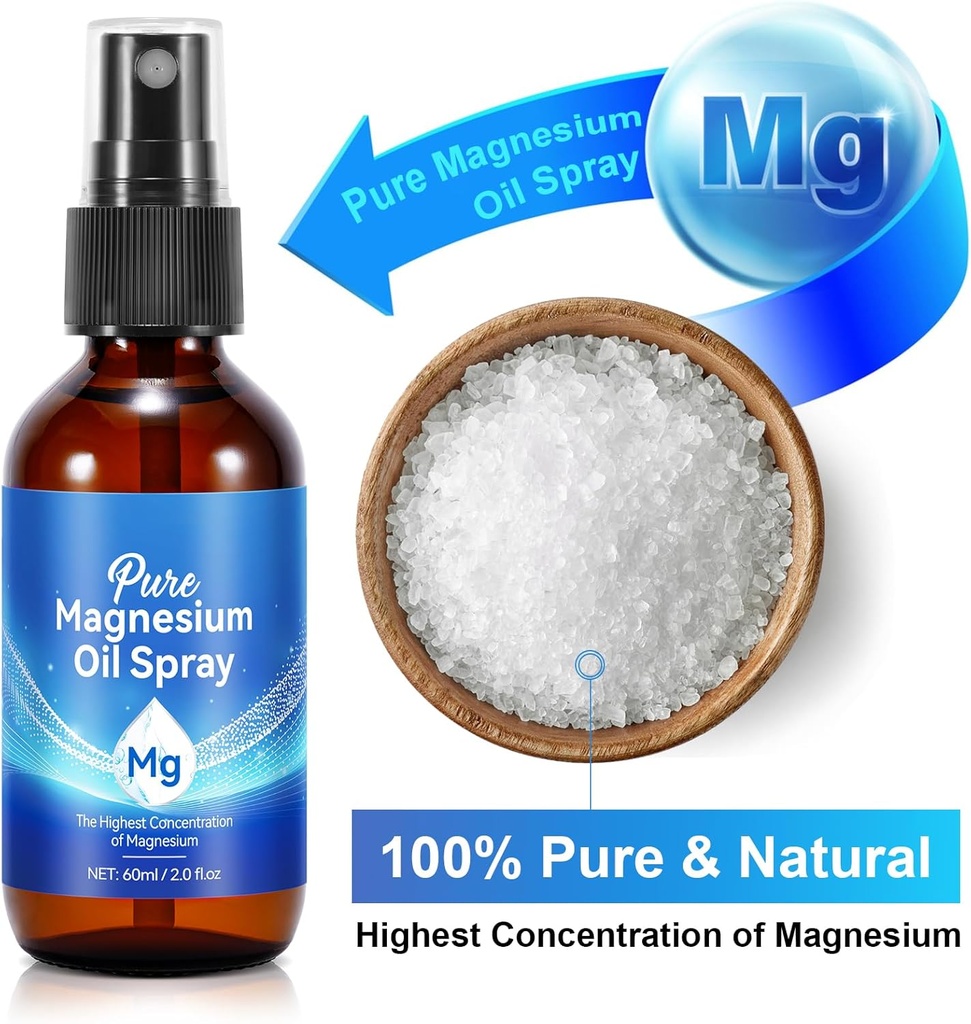 Magnesiumsumute, 100% puhdas & orgaaninen luonnon magnesiumöljysumute jaloille lasipullossa, helppo imeä ja käyttää