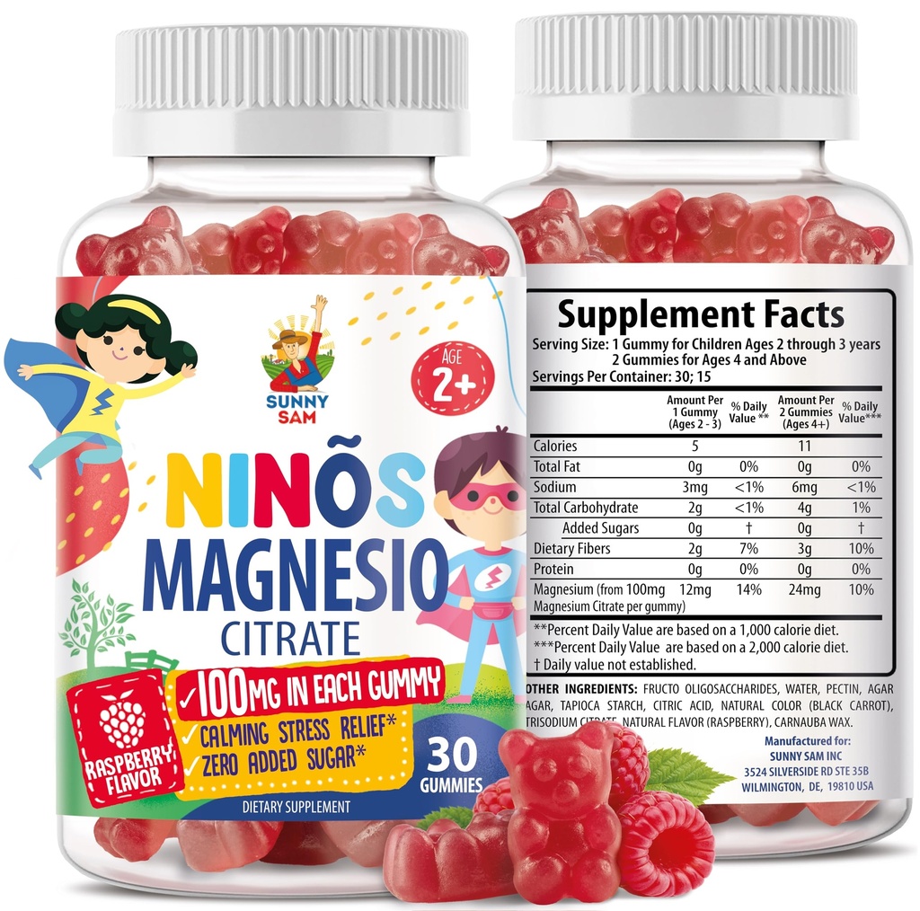 Magnesium Gummies lapsille ja aikuisille - 100mg - Rauhallinen magnesium purukumia - Magnesium Citrate Chewable täydentää mielialan ja lihasten tuki - 30 Gummies