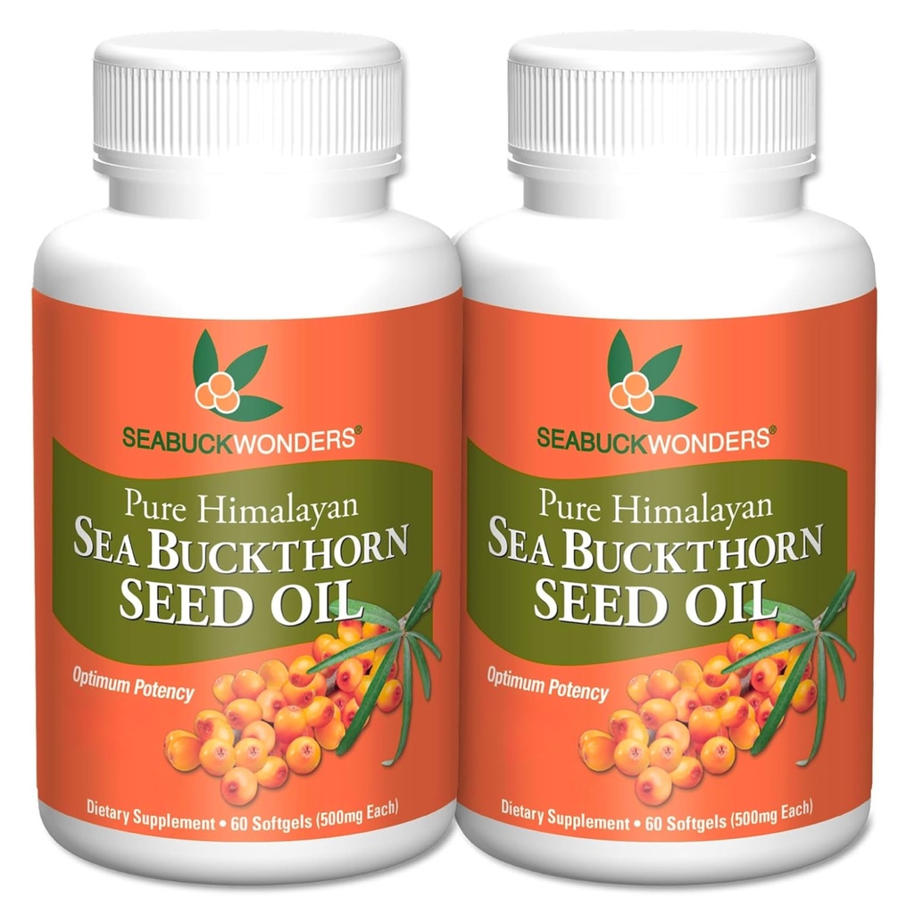 Sea Buckwonders Sea Buckthorn Seed Oil, valmistettu Luomumeren Buckthorn, 60 Count Softgels (Pack of 2)