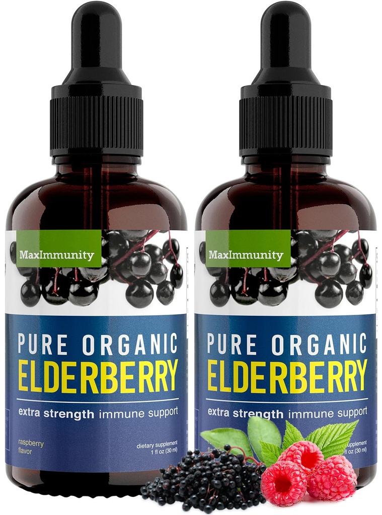 Organic Elderberry Syrup, 60 päivän tarjonta, musta neste tihkua Immuun, Sambucus Elderberry Syrup - Liquid Extract tippa lapsille ja aikuisille - Extra Strength (2 pakkaus)