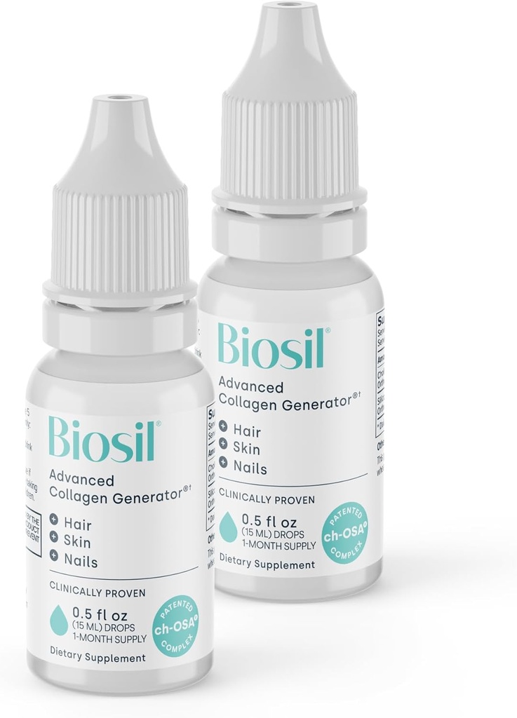 Biosil Collagen Booster Supplement - 0,5 fl oz Drops, pakkaus 2 - Patentoitu ch-OSA Aktivoija ihon, hiusten, kynsien ja nivelten - Tukee luonnon tuotantoa - 60 päivän toimitus